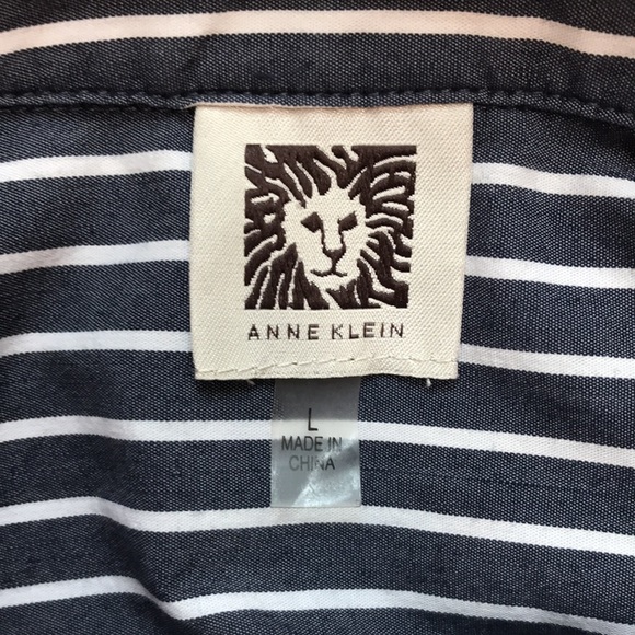 Anne Klein Navy and White Striped Sleeveless Tunic Top with Signature Buttons - Picture 3 of 4